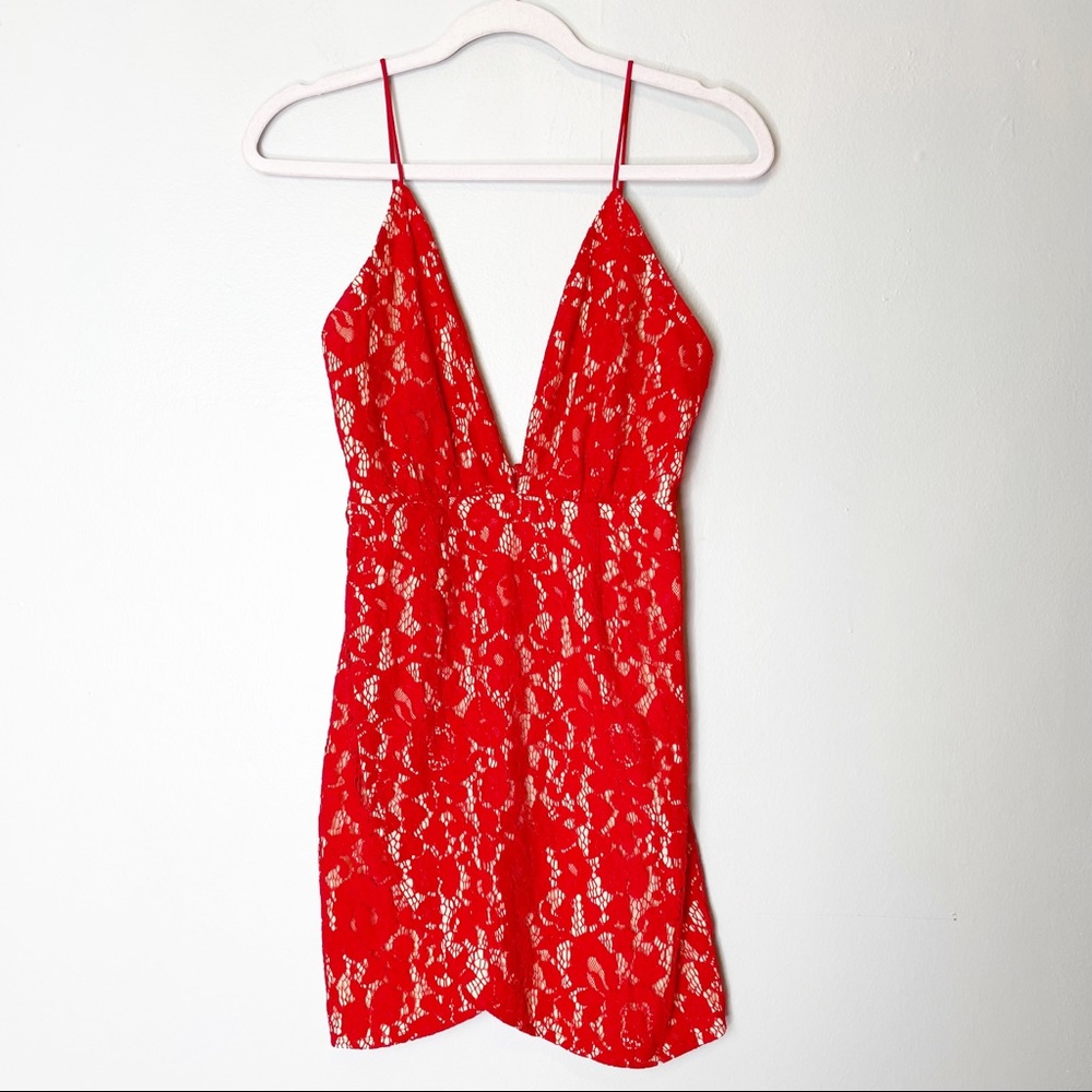 by the way. Revolve Red Lace Strappy Mini Dress Deep V Front Size Small